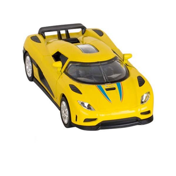 goki 12195 Momentum Sportwagen gelb mit Rückzugmotor, Licht und Sound