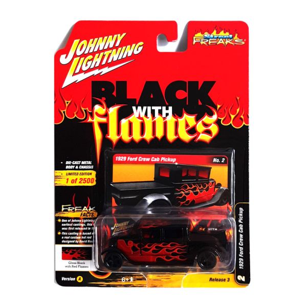 Johnny Lightning JLSF017A-2 Ford Crew Cab Pickup schwarz/rot Flames Maßstab 1:64 Modellauto