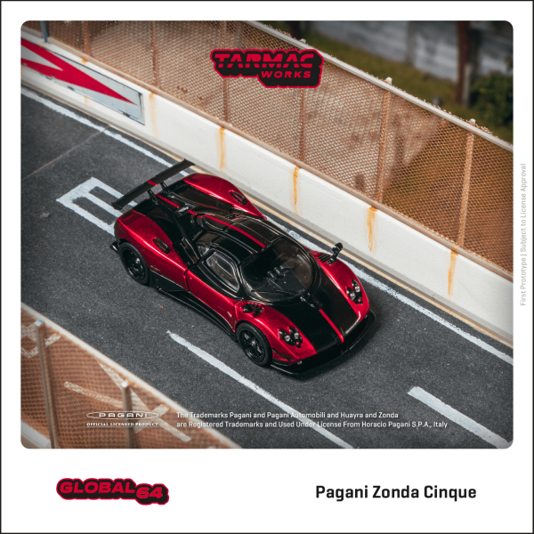 Tarmac T64G-TL021-RE Pagani Zonda Cinque Rosso Dubai Global64 Maßstab 1:64 Modellauto