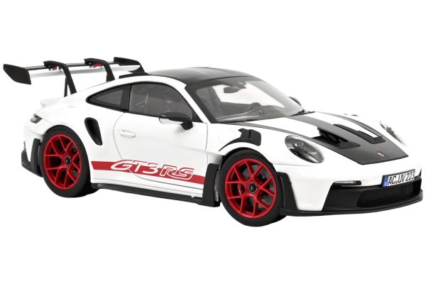 Norev Porsche 911 GT3 RS mit Weissach-Paket 2022 weiß/pyrorot 1:18