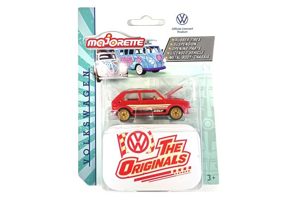 Majorette 212055005 VW Golf I rot/weiss/schwarz - VW Originals Tin BOX Maßstab 1:52 Modellauto