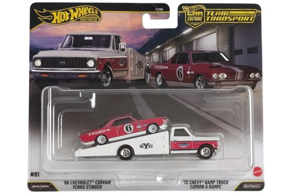 Hot Wheels JHX91 Chevrolet Corvair Yenko Stinger 1966 + Chevrolet Ramp Truck 1972 weiss/rot - Team T
