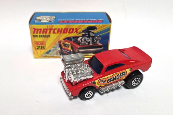gebraucht! Matchbox No.26 Big Banger blaue Scheiben 1972 rot Lesney - fast wie neu mit BOX