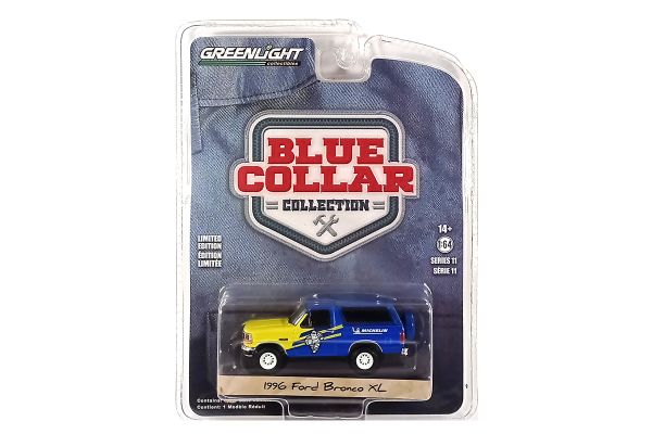 Greenlight 35240-D Ford Bronco XL "Michelin" blau/gelb 1996 - Blue Collar 11 Maßstab 1:64 Modellauto