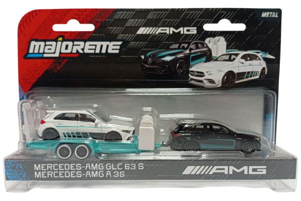 Majorette 8502103000 Mercedes-AMG GLC 63 S schwarz & Mercedes-AMG A 35 weiss - Mercedes-AMG Trailer