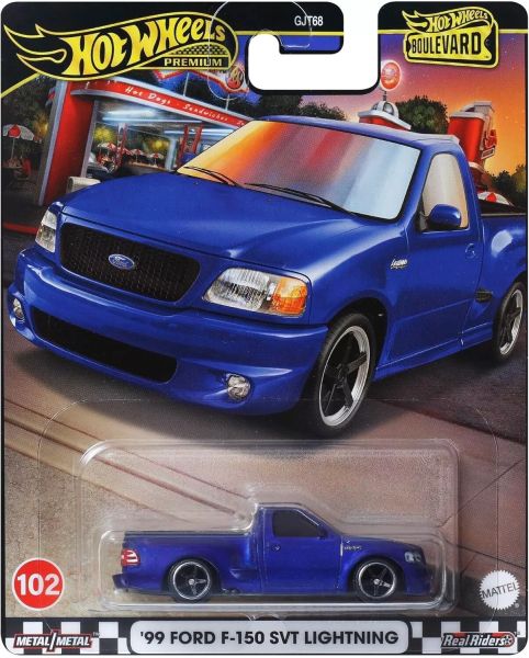 Hot Wheels GJT68-HRT60 Ford F-150 SVT Lightning 1999 blau - Boulevard 102 Maßstab ca. 1:64
