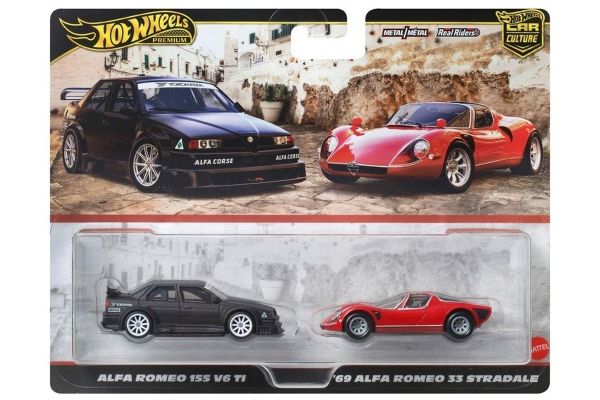 Hot Wheels HBL96-JBK95 Alfa Romeo 155 V6 TI schwarz & Alfa Romeo Tipo 33 Stradale 1969 rot - Premium