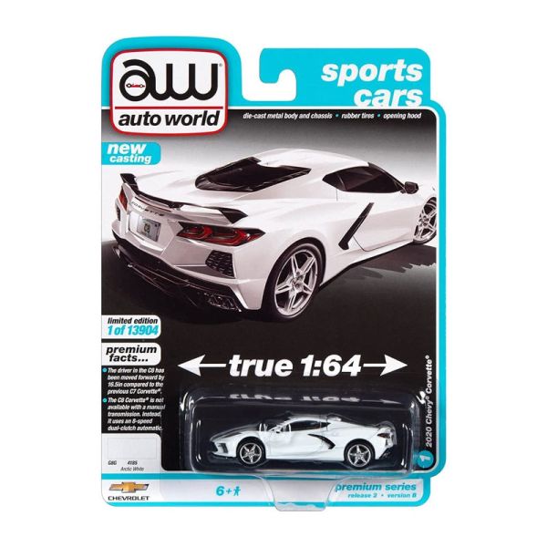 Autoworld AW64312B-1 Chevrolet Corvette weiss 2020 - Premium 2021 R2 Maßstab 1:64 Modellauto