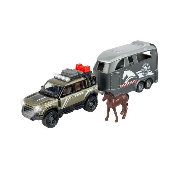 Majorette 213776000 Land Rover Defender mit Pferdeanhänger Licht+Sound Maßstab ca. 1:50