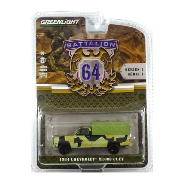 Greenlight 61010-E Chevrolet M1008 CUCV mit Verdeck camouflage grün 1984 - Battalion 1:64