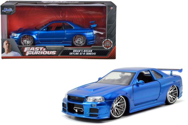 Jada 253203045 Nissan Skyline GT-R (BNR34) blau metallic - Fast & Furious Maßstab 1:24 Modellauto