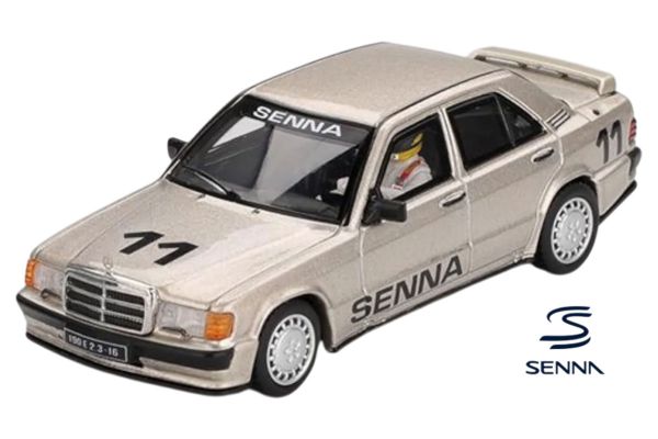 MiniGT 1076 Mercedes Benz 190E 2.3-16 #11 gold 1984 mit Ayrton Senna Figur 1:64