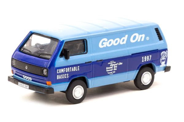 Tarmac T64S-001-GO Volkswagen T3 Transporter "Good on" blau Collab64 Maßstab 1:64 Modellauto