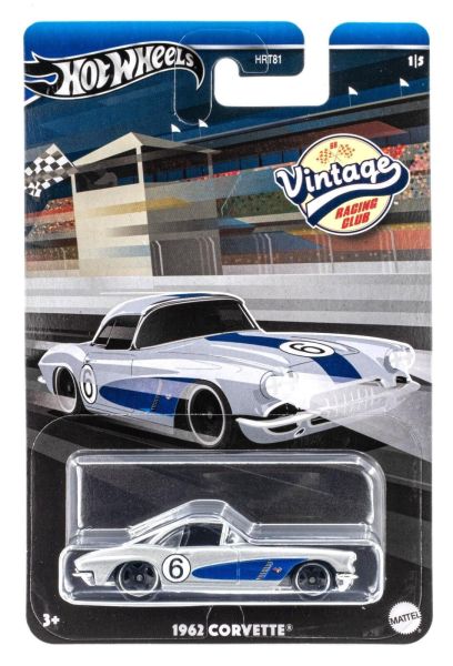 Hot Wheels HRT81-HRV06 Chevrolet Corvette silber/blau 1962 Vintage Racing Club 1/5 Maßstab ca. 1:64