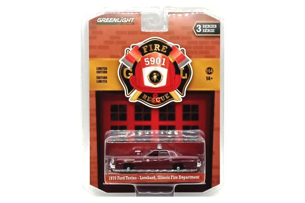 Greenlight 67030-A Ford Torino "Lombard Fire Department" dunkelrot 1976 - Fire & Rescue 3 Maßstab 1: