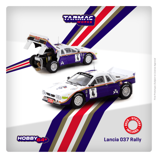 Tarmac T64P-TL002-85RCB04 Lancia 037 Rally Rally Costa Brava 1985 - Hobby64+ Maßstab 1:64 Modellauto