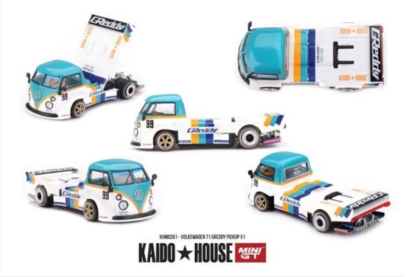 ***PREORDER Kaidohouse VW T1 GReddy Pickup V1 weiss/blau 1972