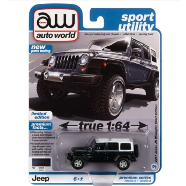 Autoworld AW64372B-3 Jeep JK Wrangler Chief Edition schwarz metallic 2017 - Premium 2022 R3 Maßstab
