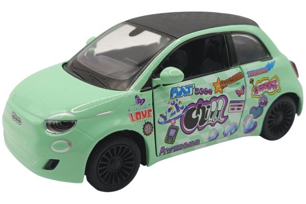 Kinsmart Fiat 500e hellgrün 2020 mit Rückzugmotor ca. 1:28