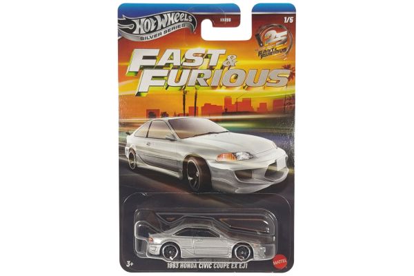 Hot Wheels HNR88-JKX20 Honda Civic Coupe EX EJ1 1993 silber - Fast & Furious 1/5