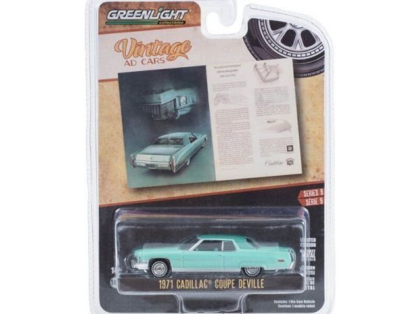 Greenlight 39130-D Cadillac Coupe Deville 1971 mintgrün - Vintage AD Cars 9 Maßstab 1:64 Modellauto