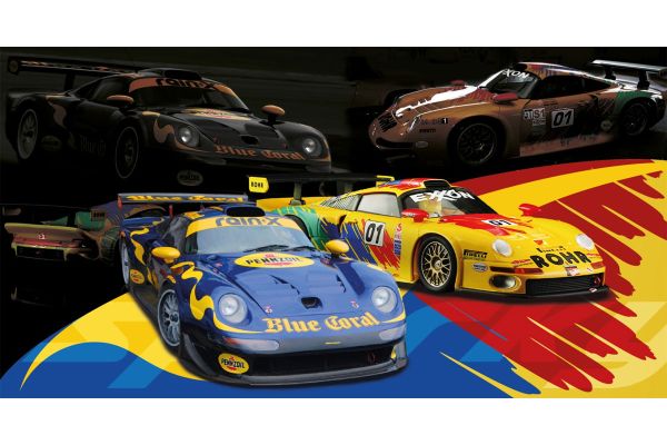 ***PREORDER Sparky YCOMBO64017 Porsche 911 GT1 "Blue Coral" blau & 1997 D "ROHR" gelb Maßstab 1:64 M