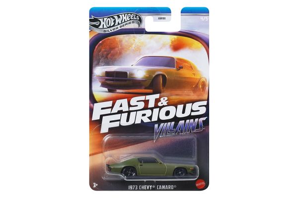 Hot Wheels HNR88-JBY37 Chevrolet Camaro matt grün 1973 - Fast & Furious 4/5 Maßstab ca. 1:64