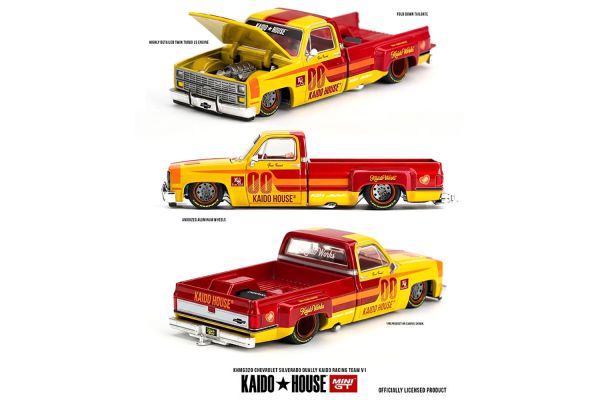 ***PREORDER Kaidohouse Chevrolet Silverado Dually Kaido Racing Team V1 1980 gelb/rot