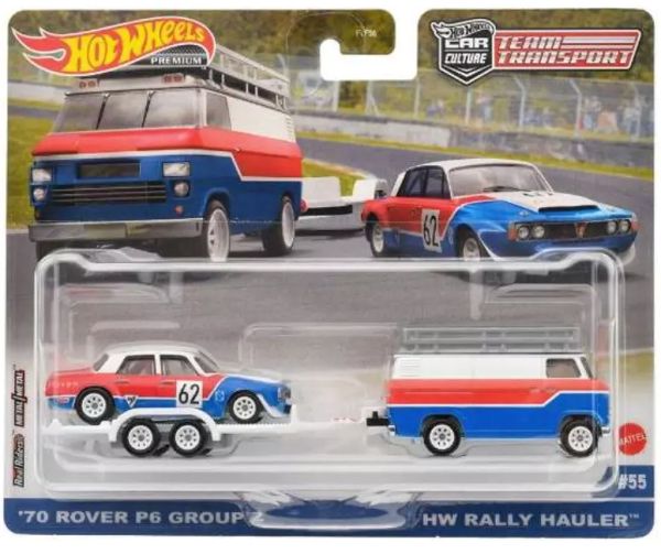Hot Wheels FLF56-HKF45 Rover P6 Group 2 1970 + Rally Hauler - Team Transport #55 Maßstab ca. 1:64 Mo
