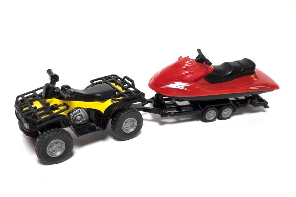 gebraucht! Siku 2314 Quad mit Anhänger und Jet-Ski gelb/rot 1:50