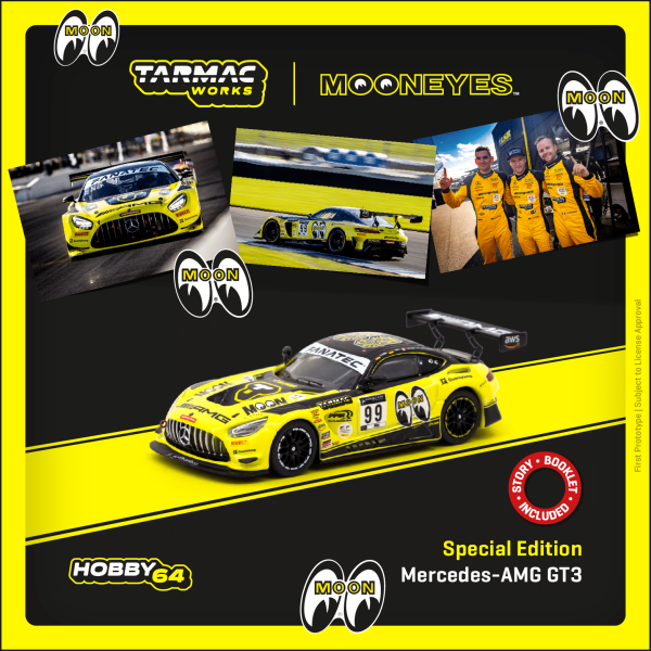 Tarmac T64-062-21IND99 Mercedes-AMG GT3 Indianapolis 8 Hour 2021 "Mooneyes" gelb Hobby64 Maßstab 1:6