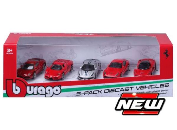 Bburago 56125 Geschenkset "Ferrari" (Enzo, Pista, F12, La Ferrari, 488) 5er Set Maßstab ca. 1:64 Mod