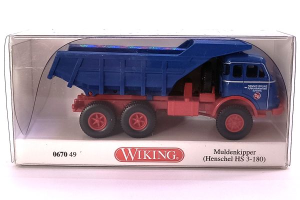 Wiking 067049 Muldenkipper (Henschel HS 3-180) "Dennis Bruns" blau Maßstab 1:87 Modellauto