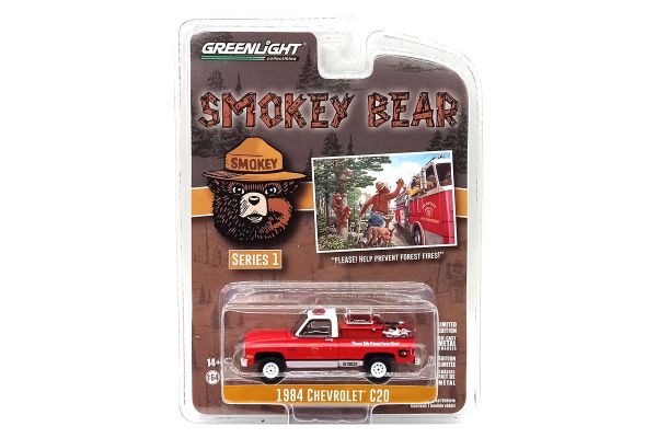 Greenlight 38020-E Chevrolet C20 "Feuerwehr" rot/weiss 1984 - Smokey Bear 1 Maßstab 1:64 Modellauto