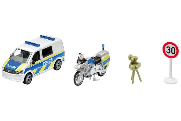 Siku 2562 VW T6 Bus mit BMW Motorrad Polizei