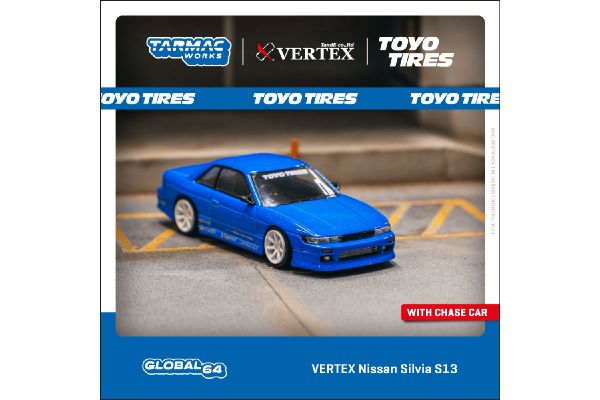 ***Tarmac T64G-025-BL VERTEX Nissan Silvia S13 "Toyo Tires" blau metallic Maßstab 1:64 Modellauto