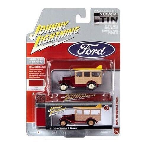 Johnny Lightning JLCT011A-3 Ford Model A Woody candy red/beige 1931 - TIN BOX Collector 2023 R1 Maßs