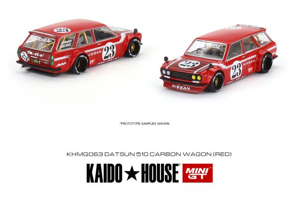 Kaidohouse KHMG063 Datsun 510 Wagon Carbon Fiber V2 rot (RHD) MiniGT Maßstab 1:64 Modellauto