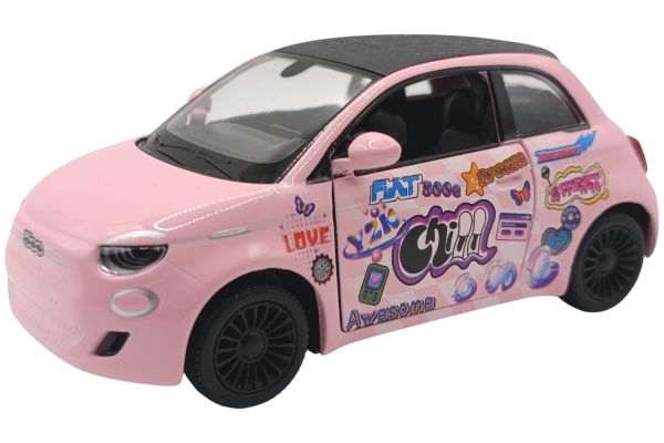 Kinsmart Fiat 500e rosa 2020 mit Rückzugmotor ca. 1:28